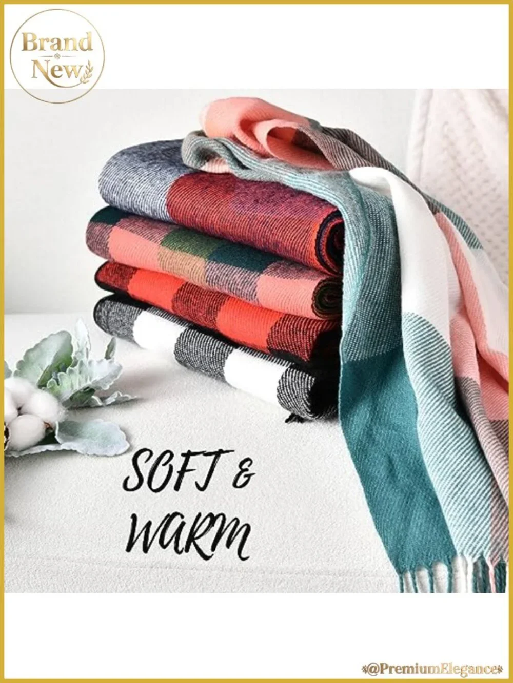 Oversized Plaid Blanket Scarf Shawl Wrap Acrylic Winter